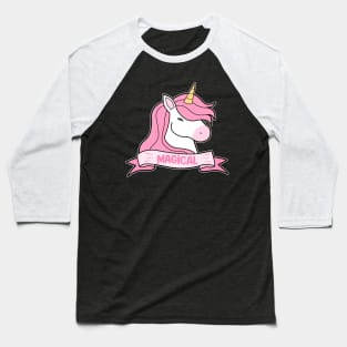 Pink Magical Cute Unicorn Baseball T-Shirt